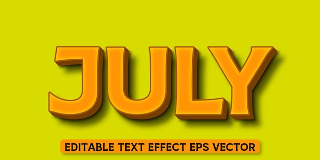 Vector july yellow color editable 3d text effect eps vector