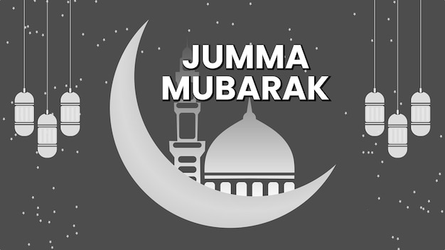 Vector jumma mubarak to all in remembrance of the weekly jumma day with new moon background