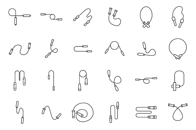 Jump rope icons set outline vector body fitness