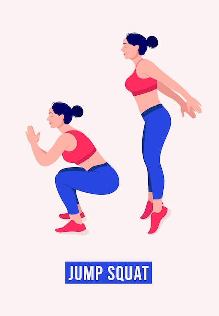 Vector jump squat exercise woman workout fitness aerobic and exercises