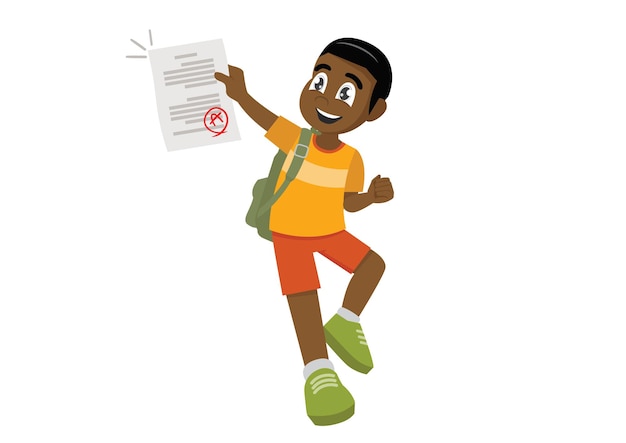 Vector jumping african boy feel happy because get good grade from exam