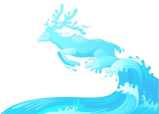 Jumping deer out of water