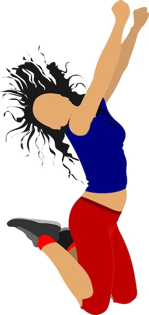 Прыгающая девушка Цветная векторная иллюстрация