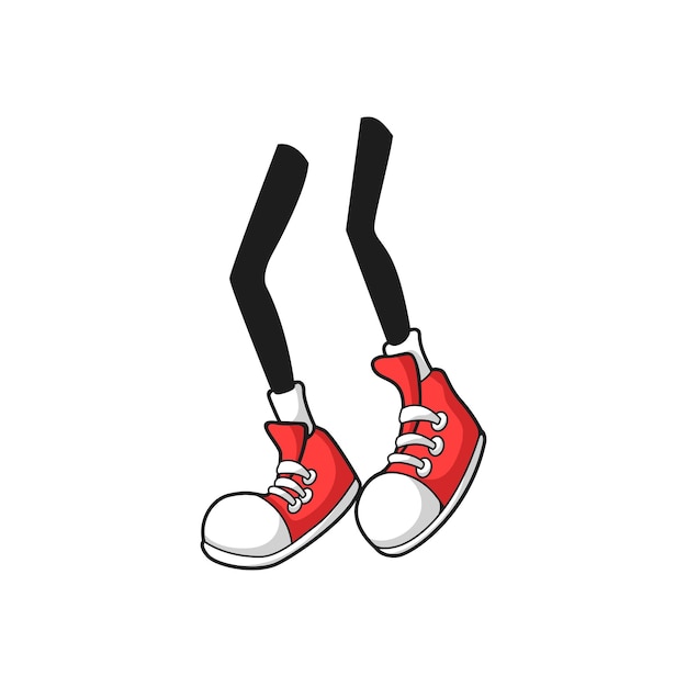 Прыгающие ноги в красных спортивных туфлях изолируют комическую ногу