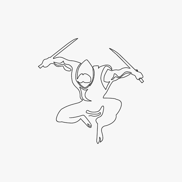 Jumping ninja holding blade line art stock vector