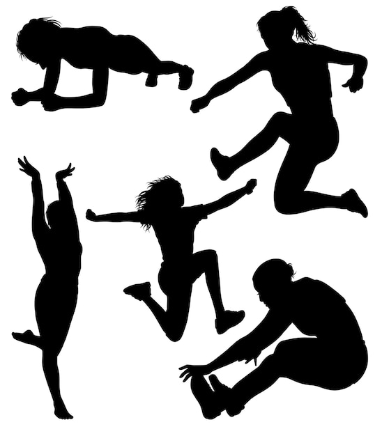 Vector jumping and physical sport training silhouette