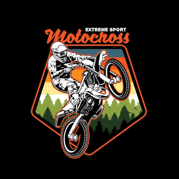 Vector jumping rider riding the motocross with pine background