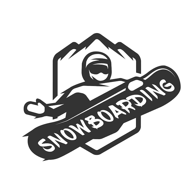 Vettore logo monocromatico dello snowboarder che salta