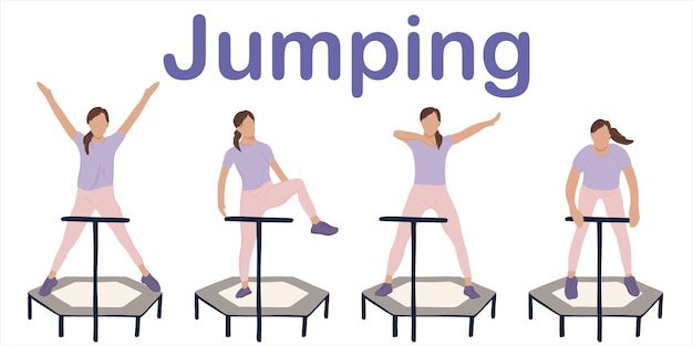 Vettore saltando su un trampolino. impostare. l'atleta salta su un trampolino. allenamento acrobatico sportivo.