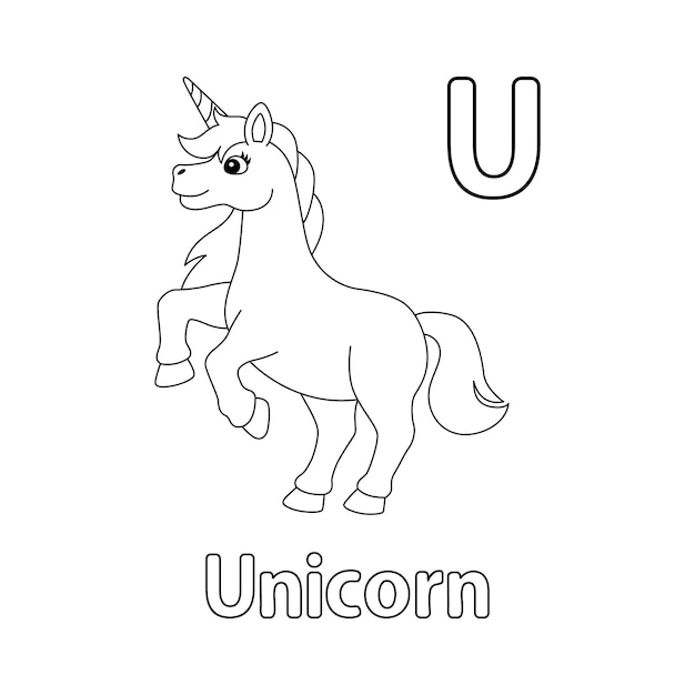 Jumping Unicorn Alphabet ABC Coloring Page U