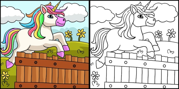 Jumping Unicorn Coloring Page Illustration