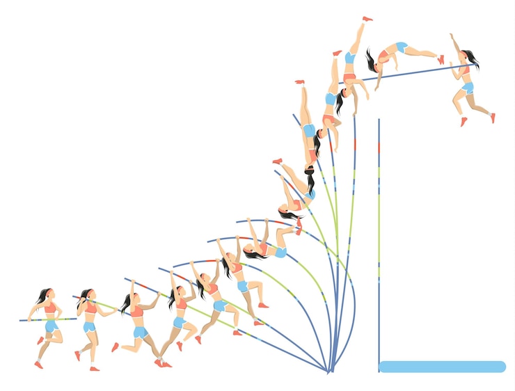 Vector jumping with pole isolated ilustration of vault on white background