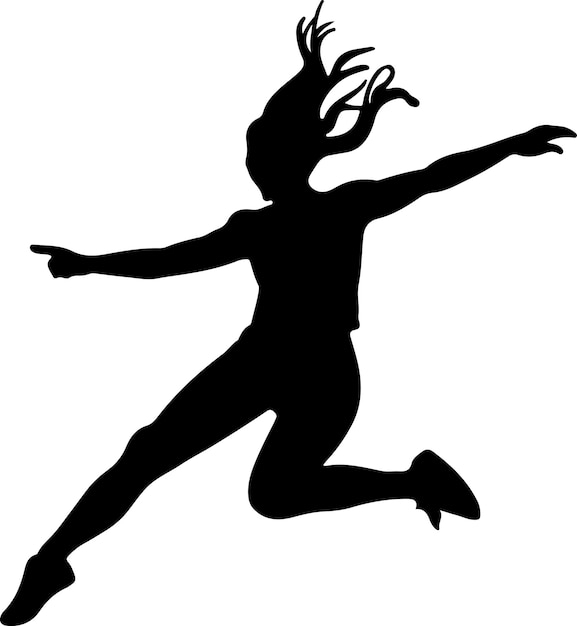 벡터 점프하는 여성 여성 터 실루 검은색 실루 색 배경 8
