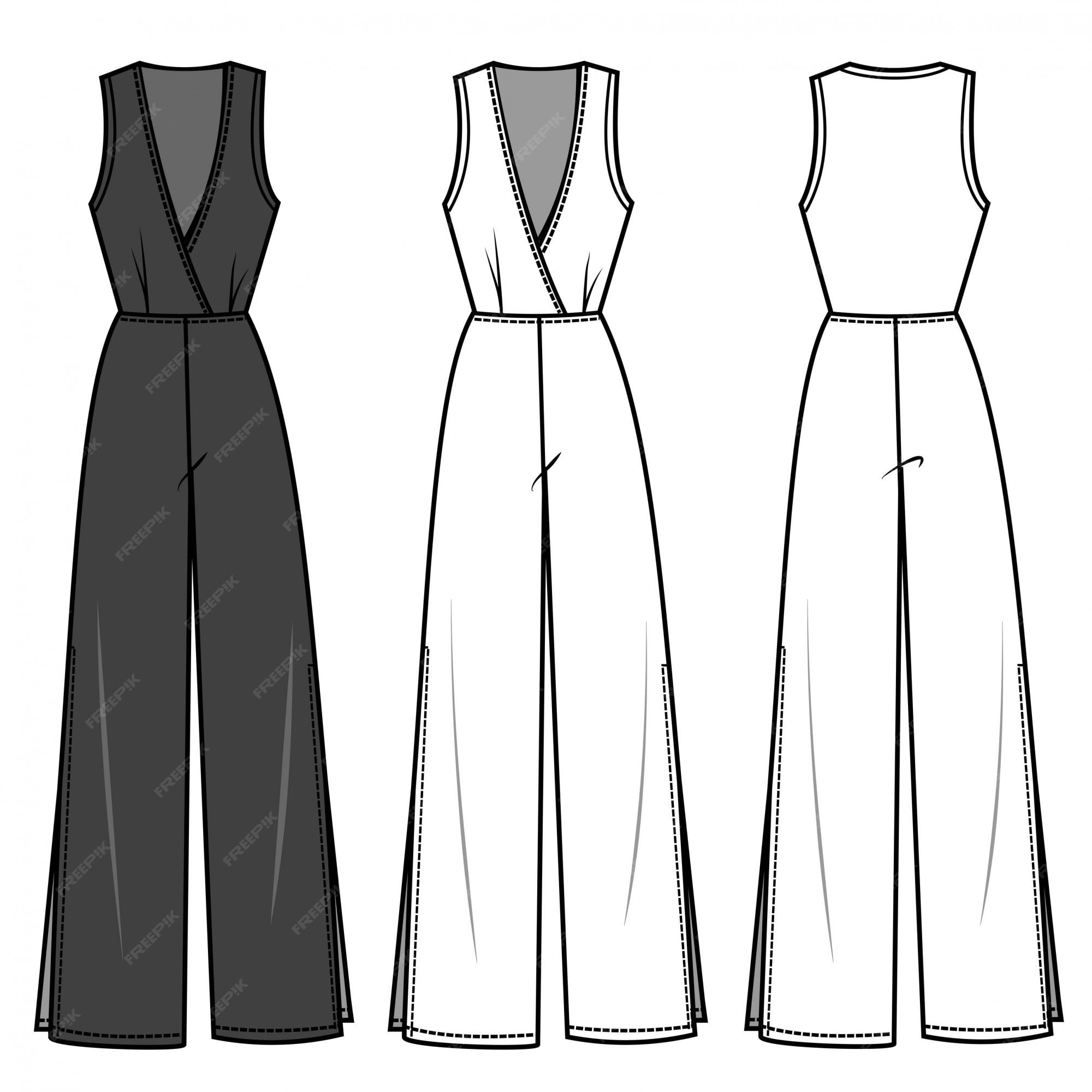 Premium Vector | Jumpsuit fashion flat sketch template