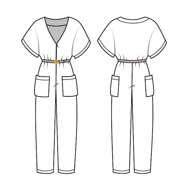 jumpsuit  fashion flat sketch template