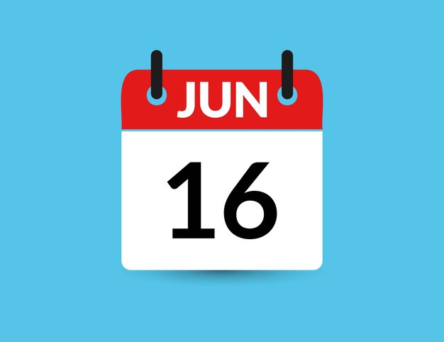 16 giugno calendario a icona piatta isolato su sfondo blu illustrazione vettoriale di data e mese