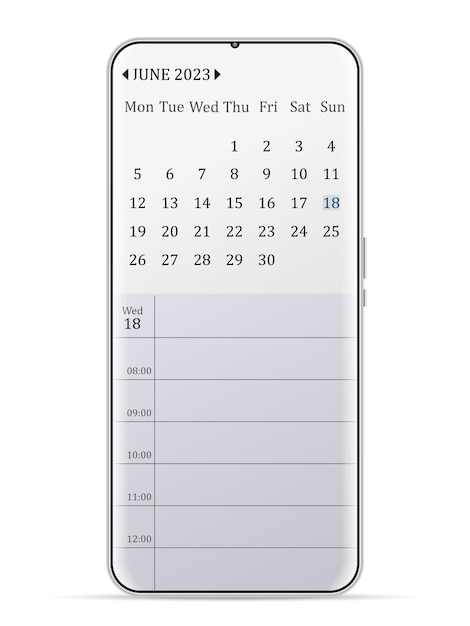 June 2023 calendar smartphone