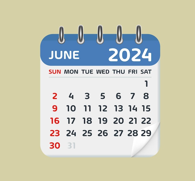 Calendario di giugno 2024 calendario foglia 2024 in stile piatto