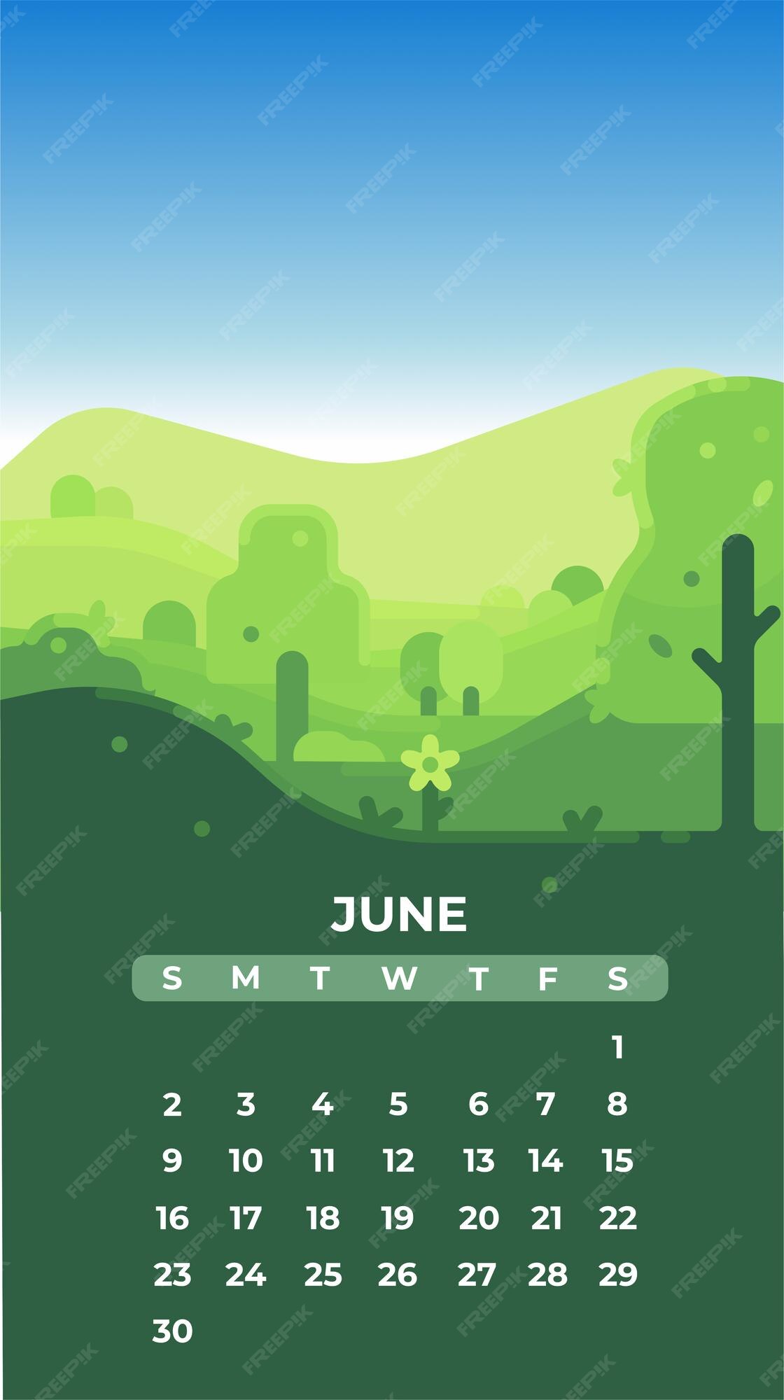 Premium Vector June 2024 calendar with summer landscape
