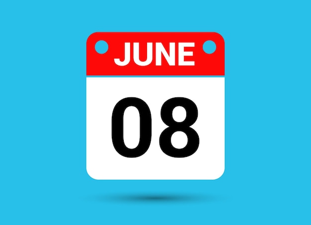 June 8 Calendar Date Flat Icon Day 8 Vector Illustration