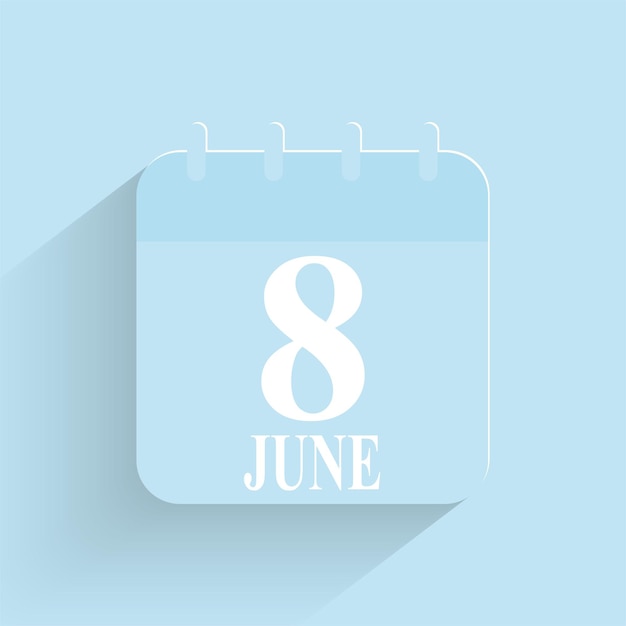 June 8 Daily Calendar Icon Date And Time Day Month Holiday Flat Designed Vector Illustration