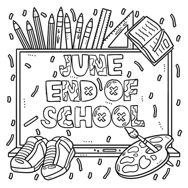 Vector june end of school isolated coloring page for kids