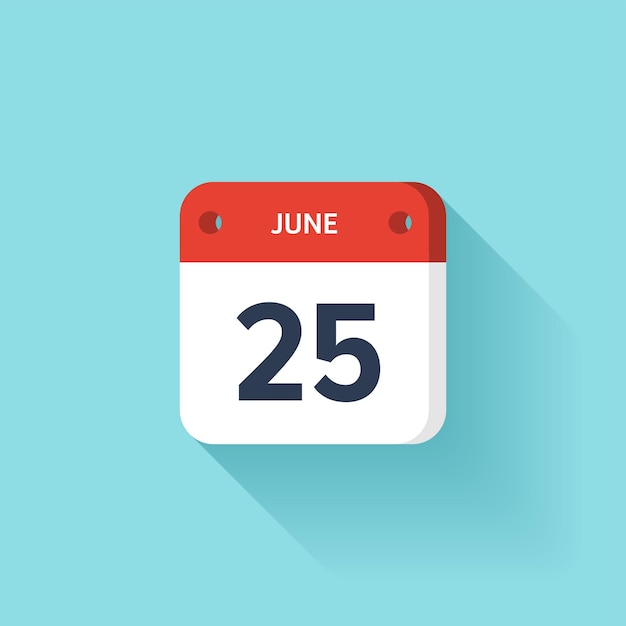 Вектор Икона июньского изометрического календаря с теневой векторной иллюстрацией плоского стиля месяц и дата воскресенье понедельник