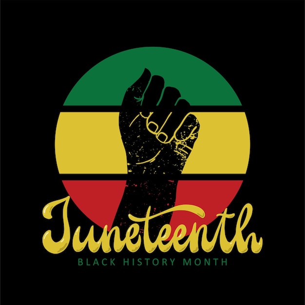 Juneteenth-beletteringcitaat versierd met opgestane hand