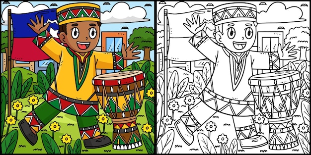 Juneteenth Boy Playing Djembe Illustration