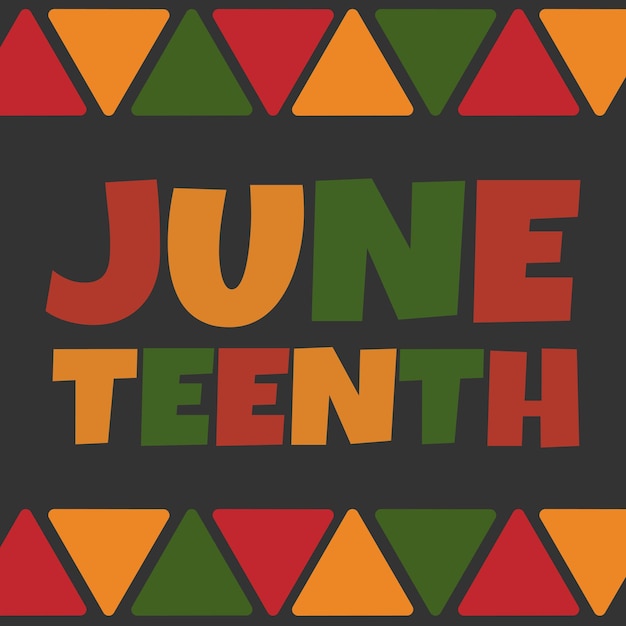 전통적인 아프리카 색상의 삼각형 테두리가 있는 Juneteenth 사각형 배너 디자인