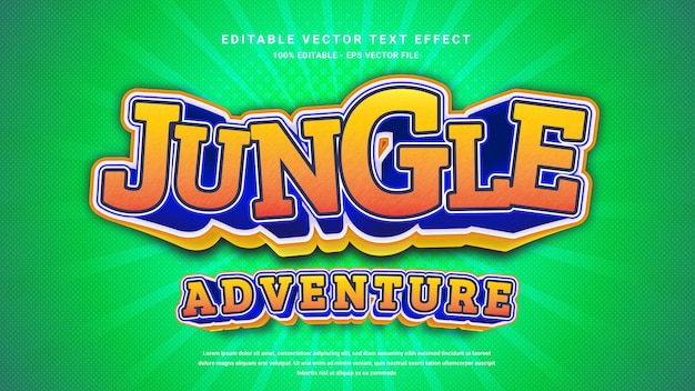 JUNGLE ADVENTURE 텍스트 편집 가능한 벡터 3D 효과 주황색 노란색 녹색