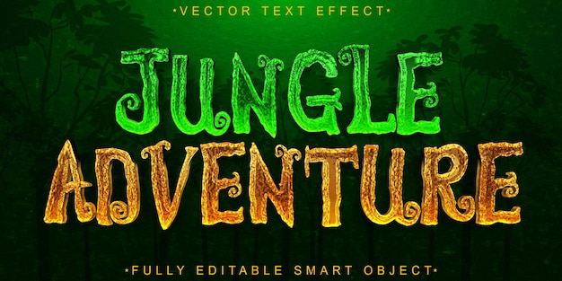 Vettore avventura jungle vector effetto di testo dell'oggetto intelligente completamente modificabile