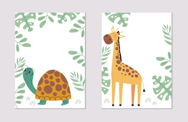 정글 동물 표지 배너 카드 추상 개념 그래픽 디자인 요소 그림