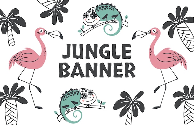 Jungle animal forest safari frame border card graphic design illustration