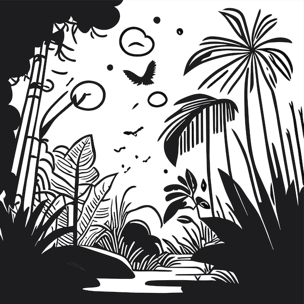 ジャングル動物 熱帯森林 手描きの平らなスタイリッシュな漫画のステッカー アイコンコンセプトを孤立させました