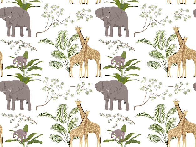 Vector jungle animal wallpaper seamless pattern