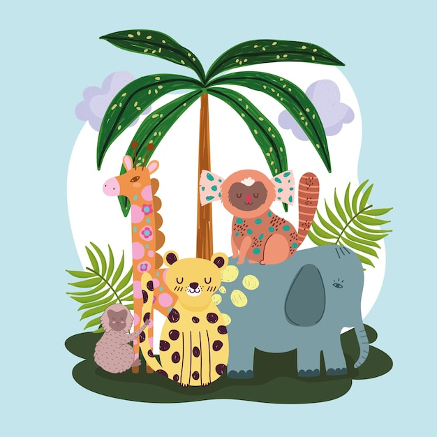 Jungle animals palm tree