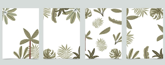 Jungle background collection with banana leaf and palm