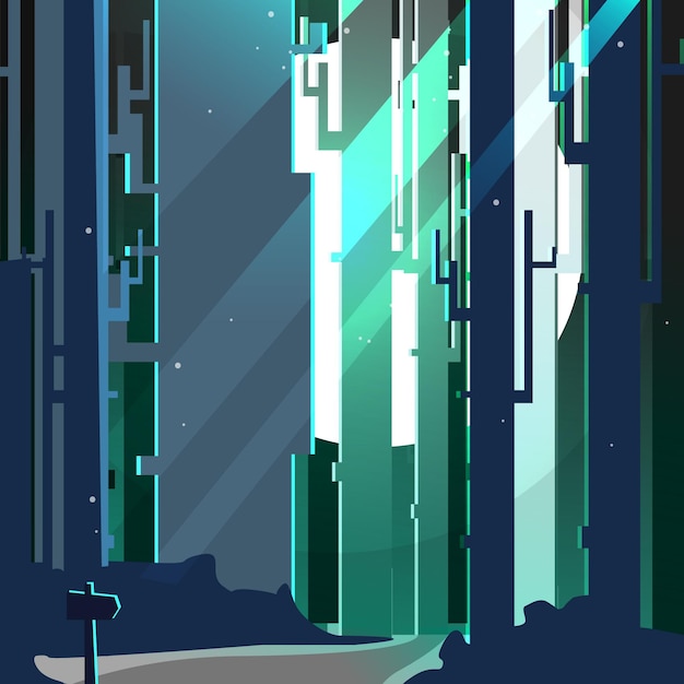 Vector jungle background at the night time