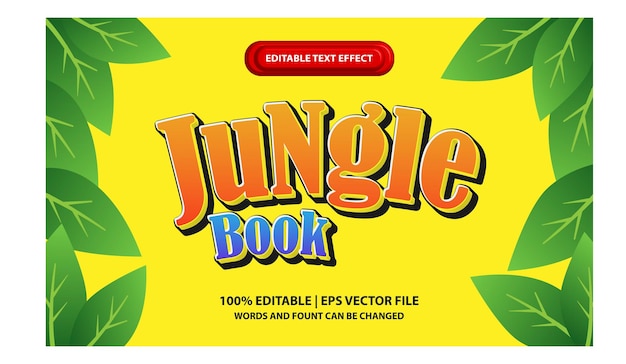 Jungle Book Editable Text Effect Style - 3D lettering on yellow background with leaf elements