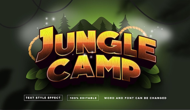 Вектор Эффект стиля текста jungle camp, редактируемый