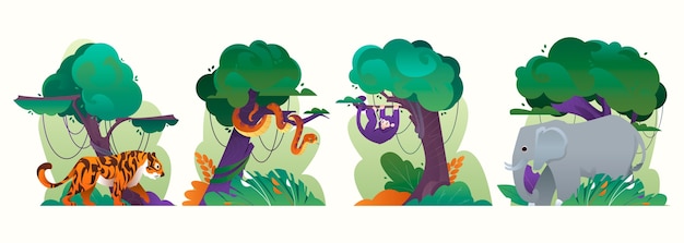 Vector jungle compositions in gradient style