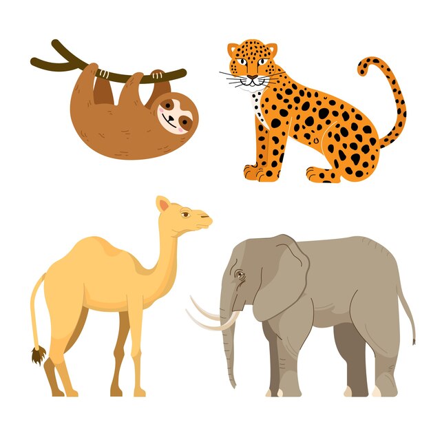 Vector jungle and desert animals set