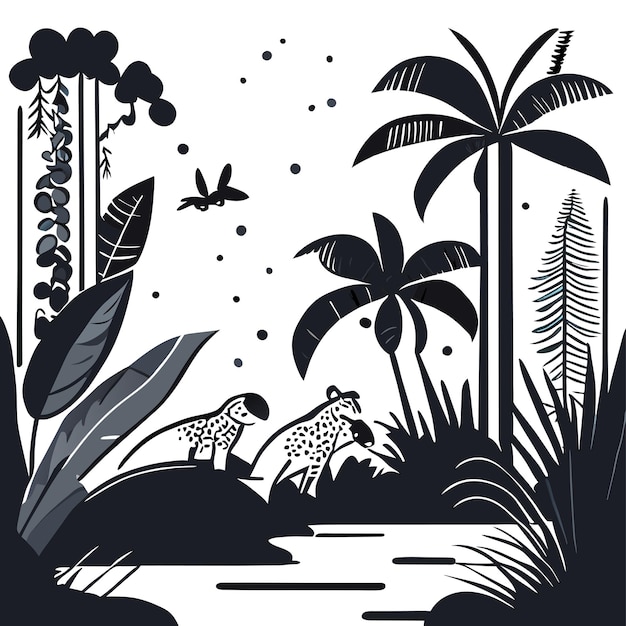 Vector jungle dier tropisch bos handgetekende platte stijlvolle cartoon sticker icoon concept geïsoleerd