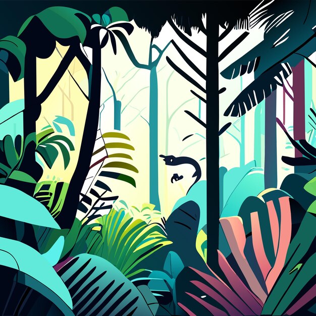 Vector jungle dier tropisch bos met de hand getekend platte stijlvolle cartoon sticker icoon concept geïsoleerd