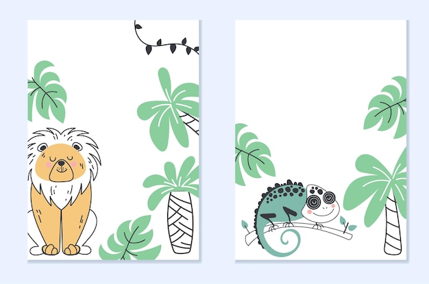 Jungle dieren dekking platte achtergrond zomer banner concept grafisch ontwerp illustratie