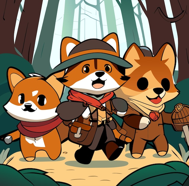Jungle Frolic Three Cute Foxes Hopping Through the Forest