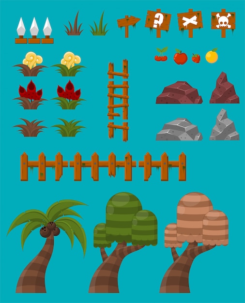 Vector jungle game-objecten