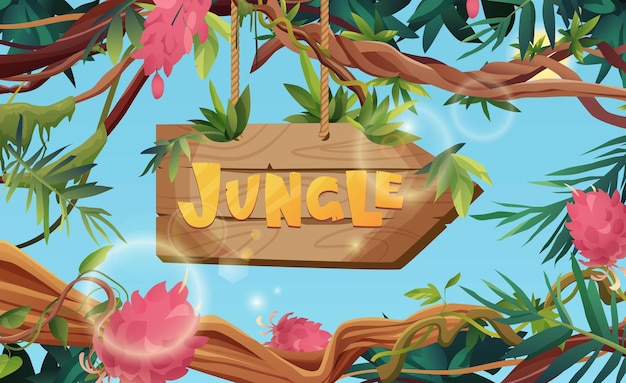 Jungle hand belettering houten tekst getextureerde cartoon letters