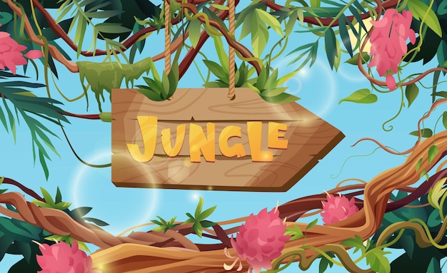 Vettore jungle scritte a mano testo in legno lettere di cartoni animati testurizzati